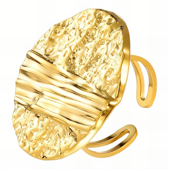 18K Gold Plated Womens Open Back Ring Textured Modern Fashion Jewelry Waterproof - Picture 1 of 9